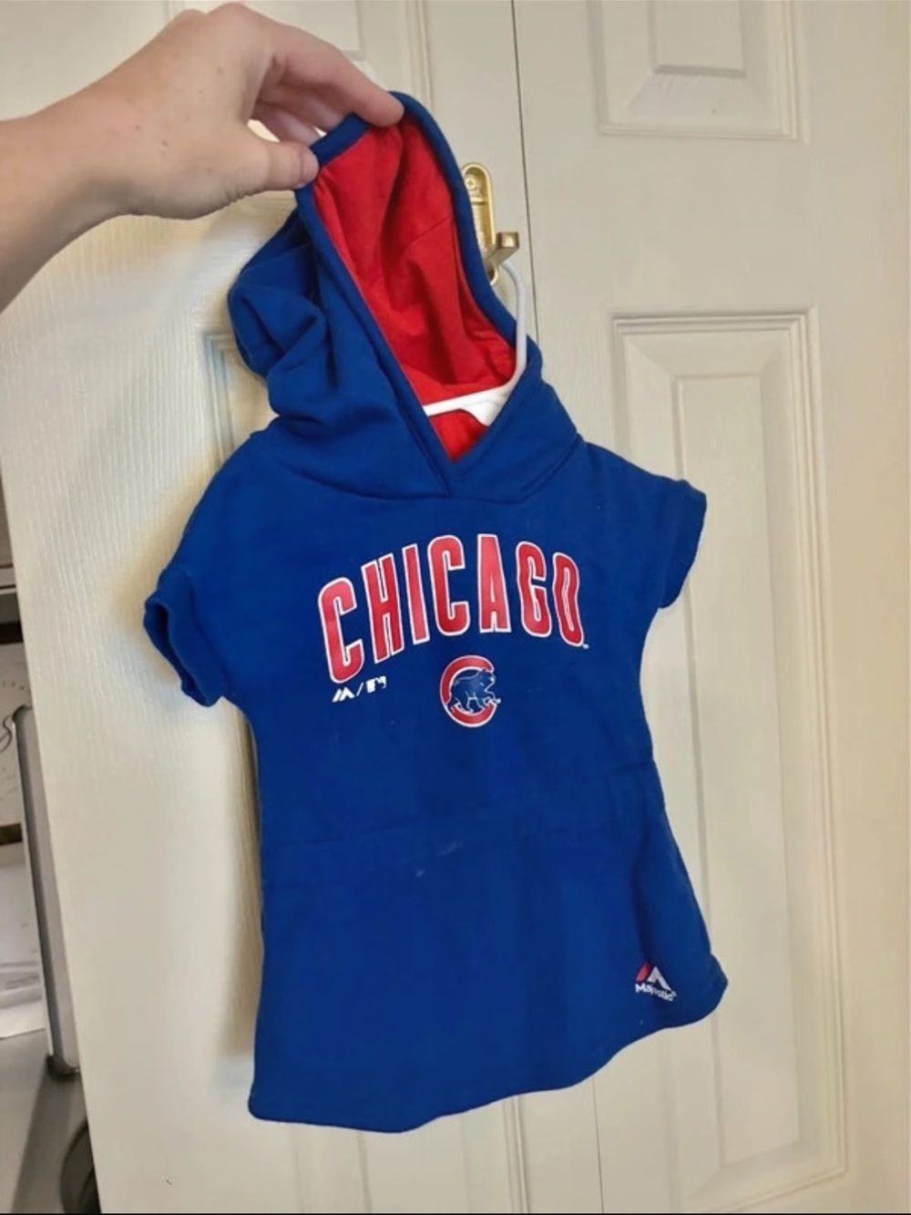 Chicago Cubs 12 Month Baby Girl Hooded Sweater Dress Short Sleeve Majestic